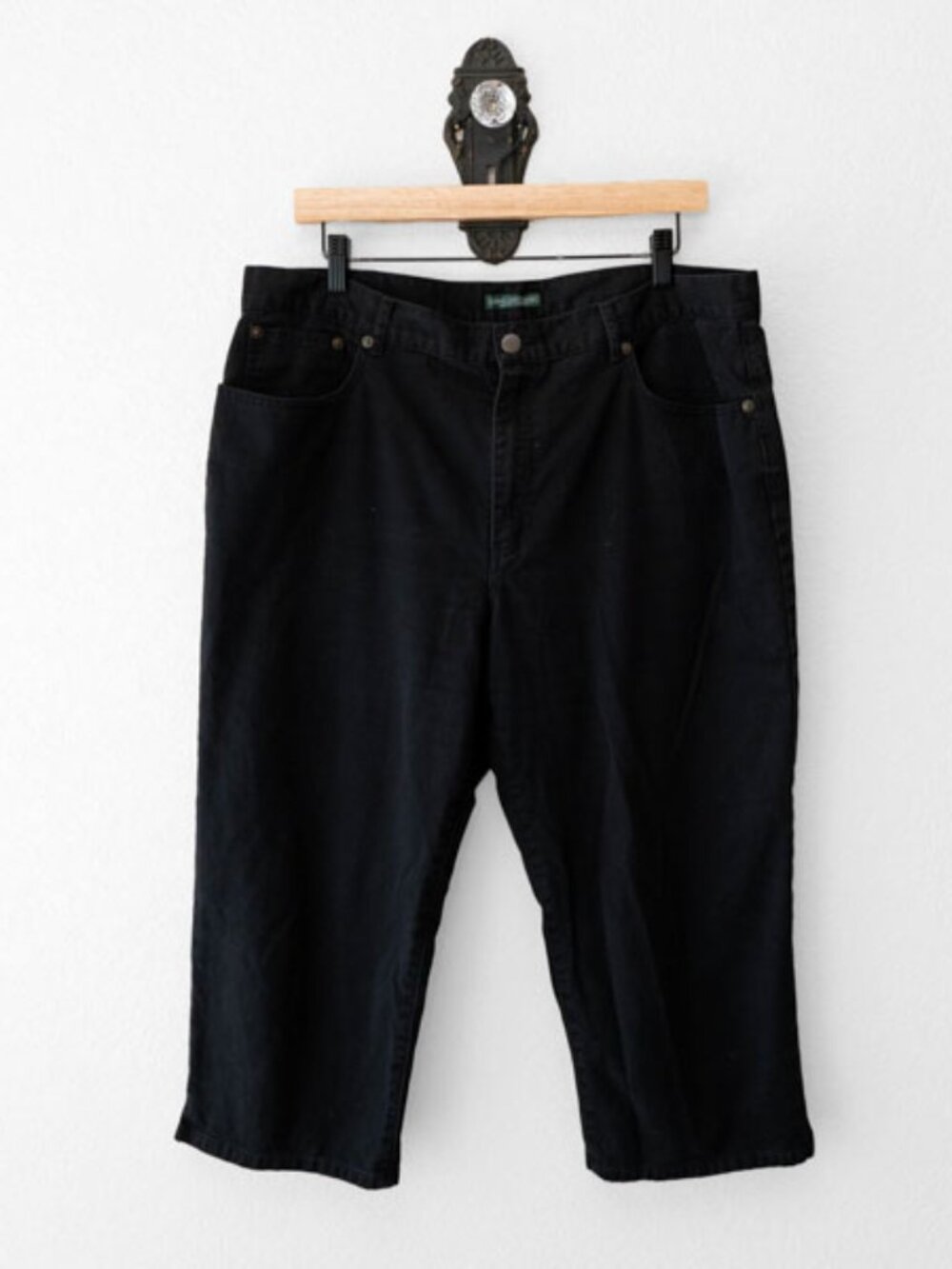 Lauren Ralph Lauren Cropped Jeans 16 Black Straight Leg High Rise Cotton Denim